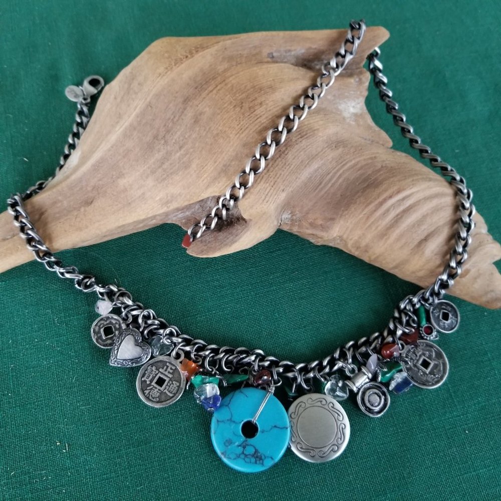 Park Lane Silver Charm Necklace with Blue Accents